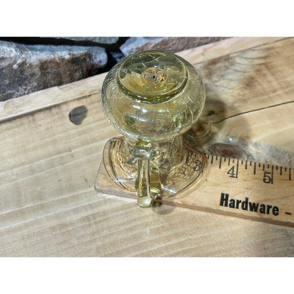 Vintage Amber Crackle Glass Small Pitcher w/ handle. Ruffle Lip. 4" tall. - Picture 7 of 7